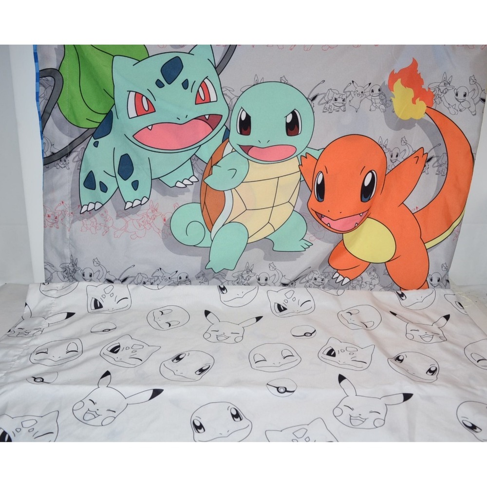 2 pc Nintendo Pokemon PILLOW CASE Lot Pikachu Bulbasaur Charmander squirtle